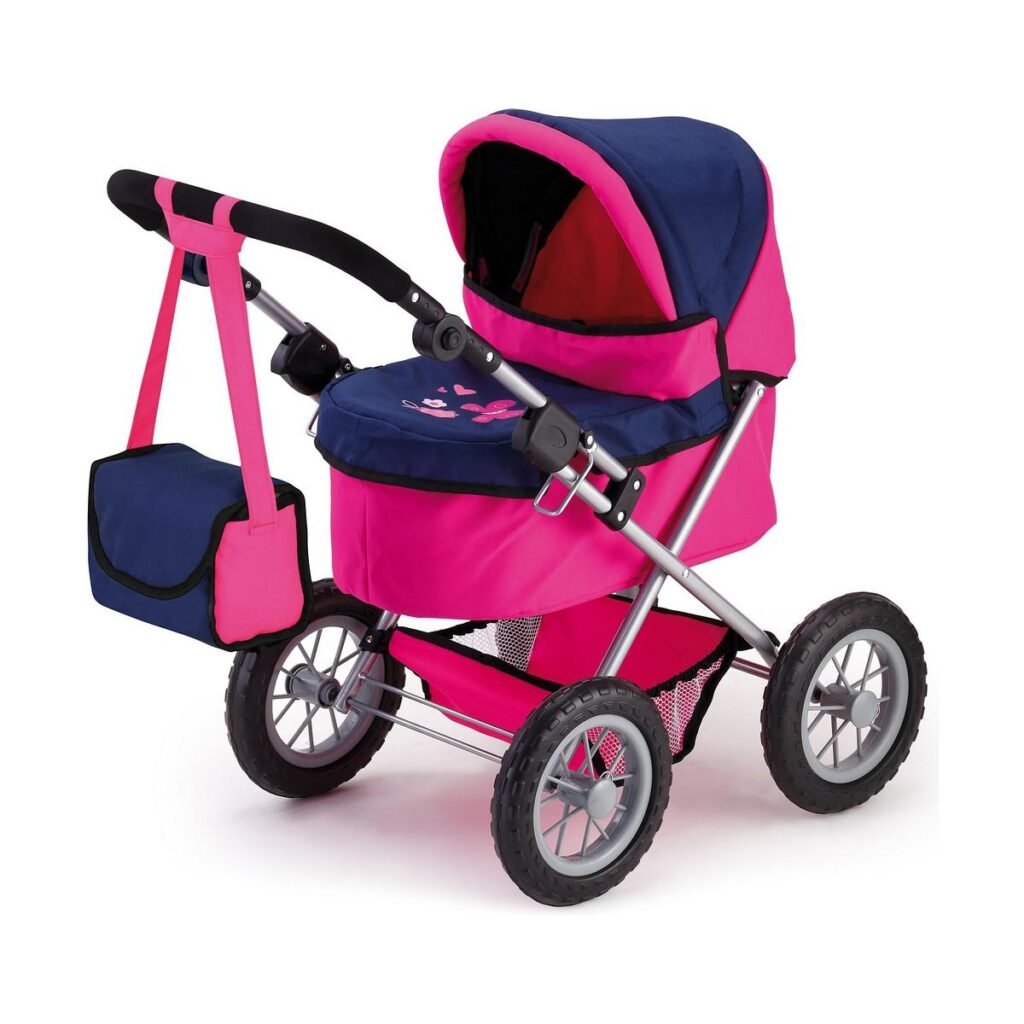 Reig Trendy Classic lille barnevogn til dukker - fuchsia/marineblå 45 cm
