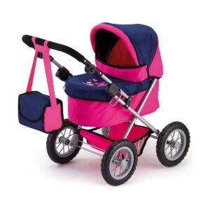 Reig Trendy Classic lille barnevogn til dukker - fuchsia/marineblå 45 cm