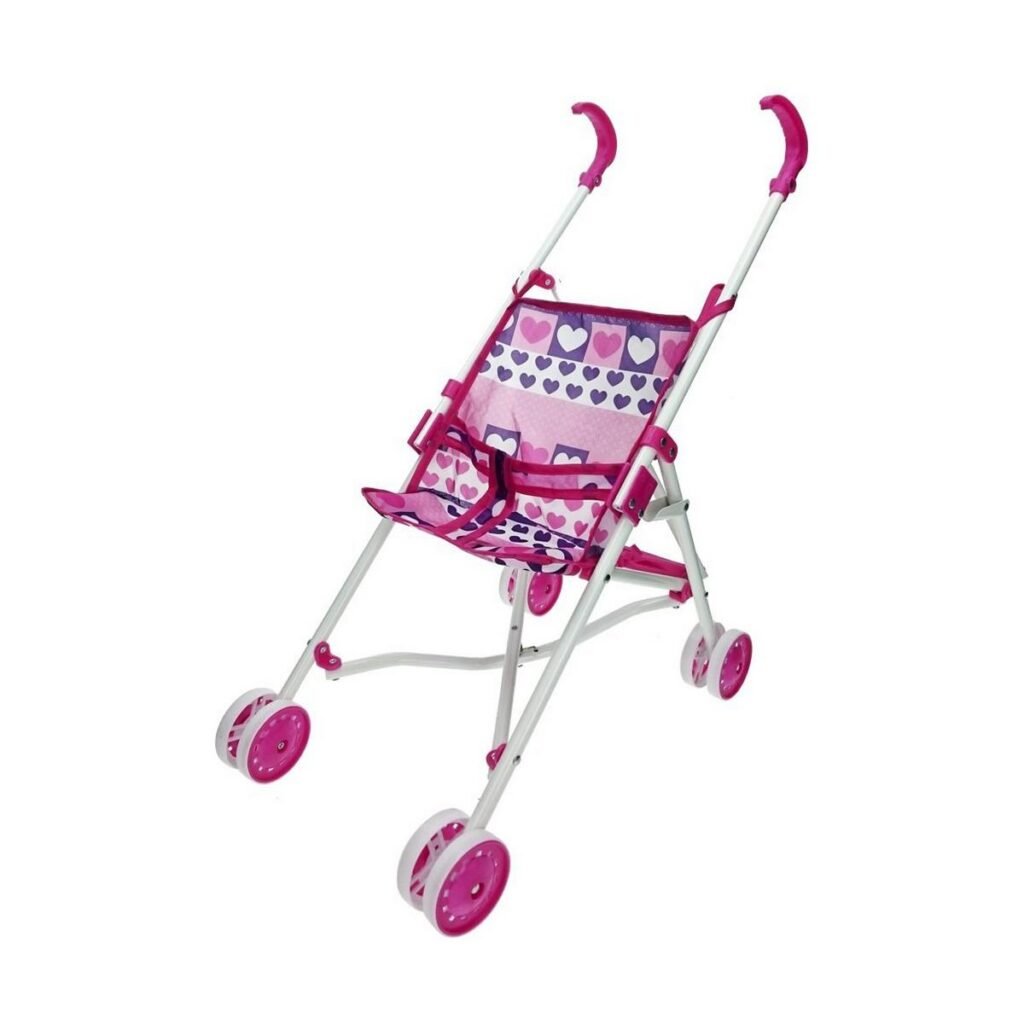 Reig lille barnevogn til dukker - blå/pink, foldbar (25,5 × 41,5 × 55,5 cm)
